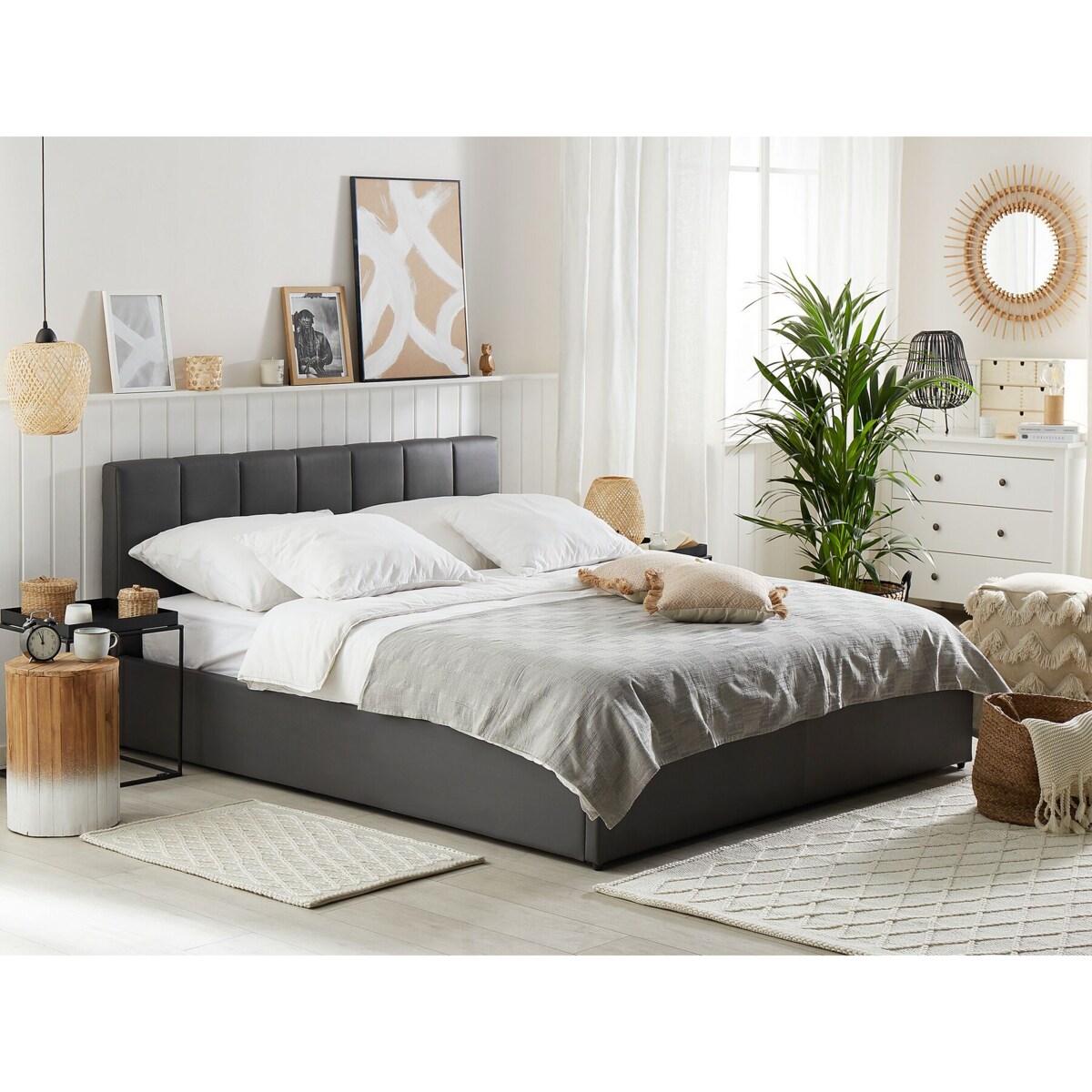 Łóżko z pojemnikiem Ekoskóra DREUX 180 x 200 cm Ciemnoszary