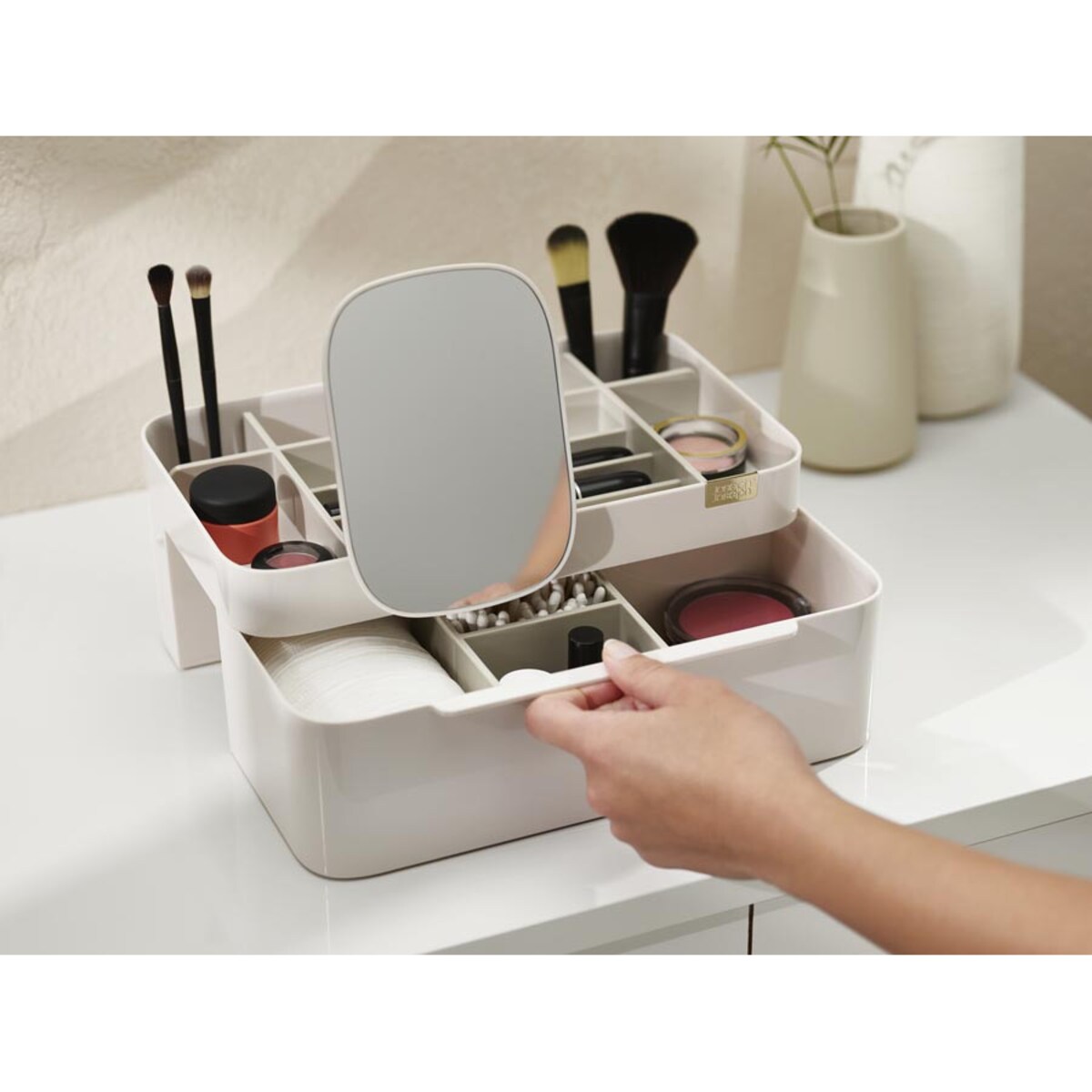 Organizer na kosmetyki z szufladką i lusterkiem L Viva, 12 x 30 x 19.5 cm, Joseph Joseph
