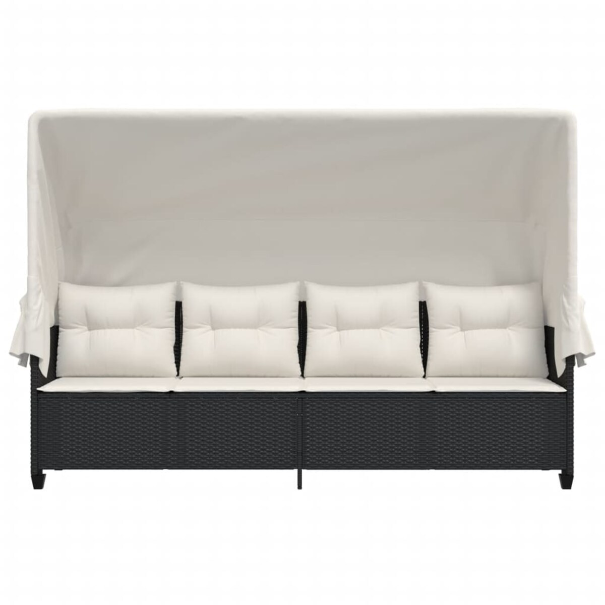 vidaXL Leżanka z zadaszeniem i poduszkami, czarna, polirattan