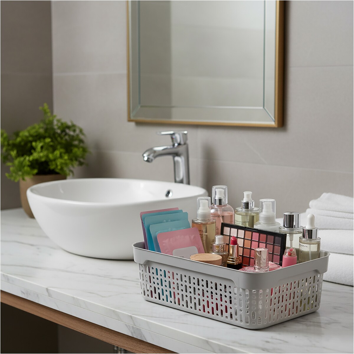 Koszyk Ażurowy Koszyczek S Plastikowy Na Kosmetyki Do Łazienki Pudełko Pojemnik Do Szuflady Jasnoszary