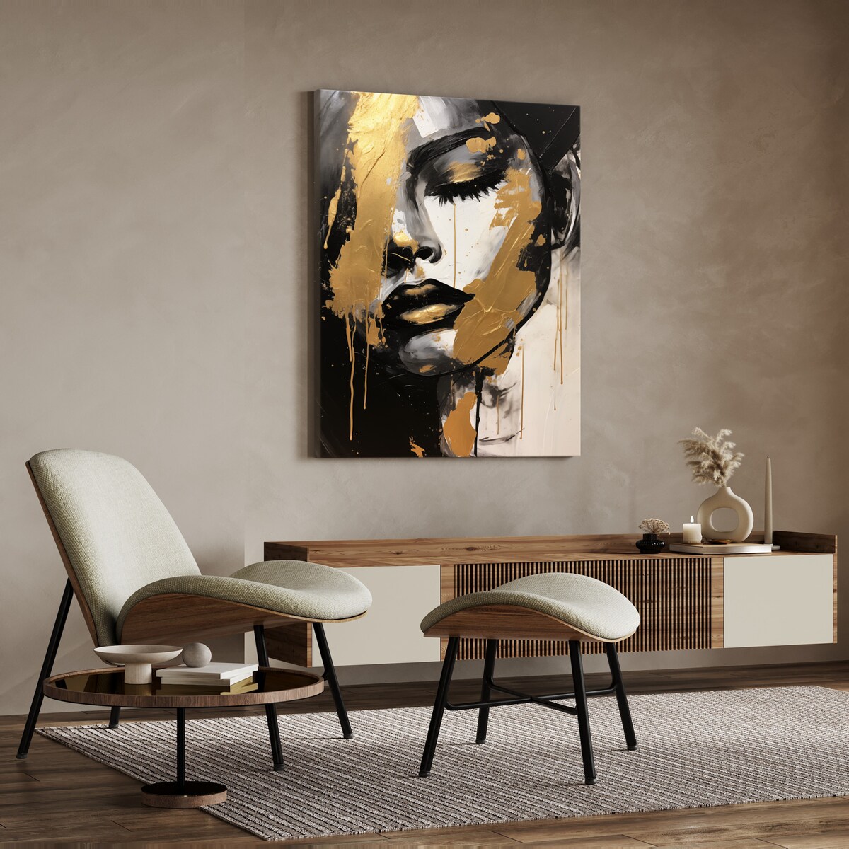Obraz Do Salonu ZŁOTY Portret Kobieca Twarz Styl Glamour Abstrakcja 50x70cm