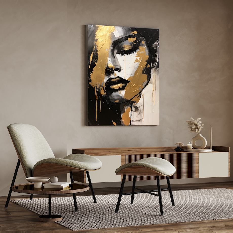 Obraz Do Salonu ZŁOTY Portret Kobieca Twarz Styl Glamour Abstrakcja 50x70cm