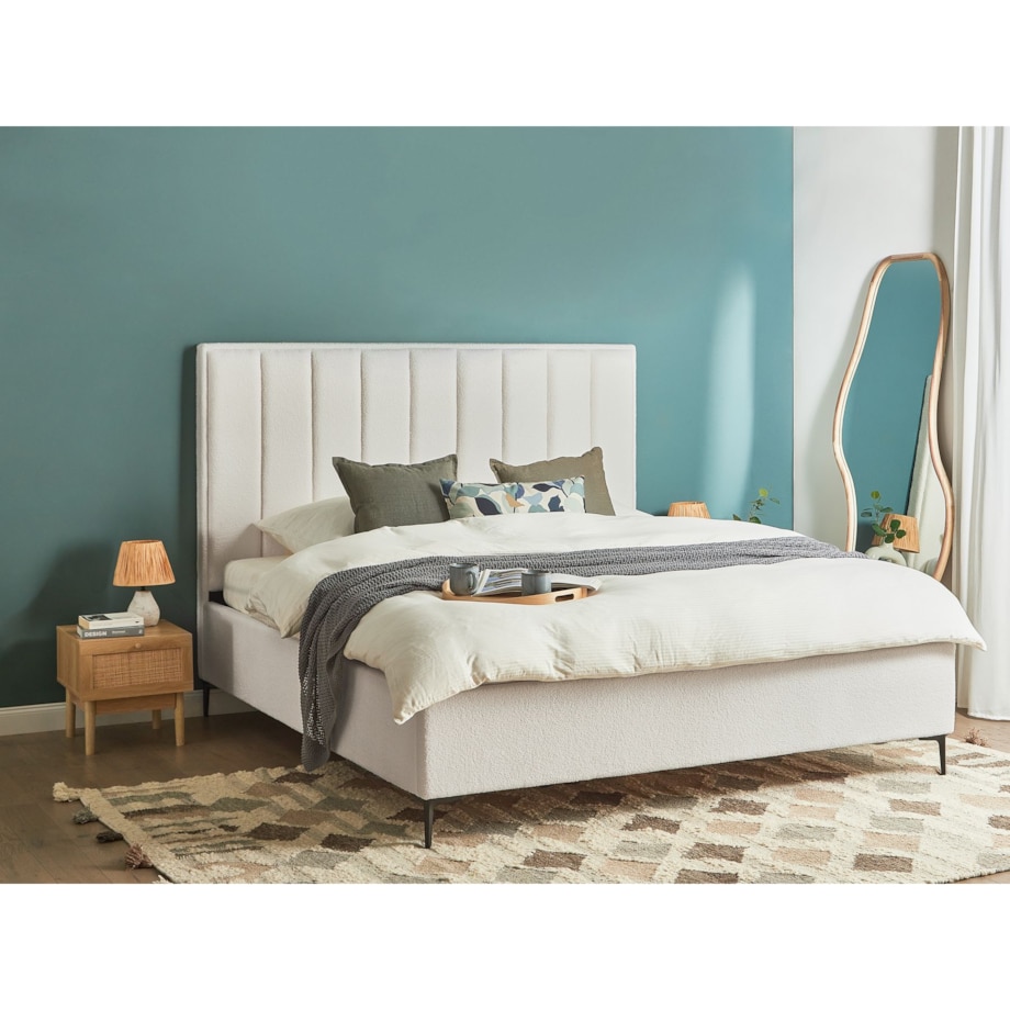 Łóżko ze stelażem SEZANNE Boucle Złamana biel