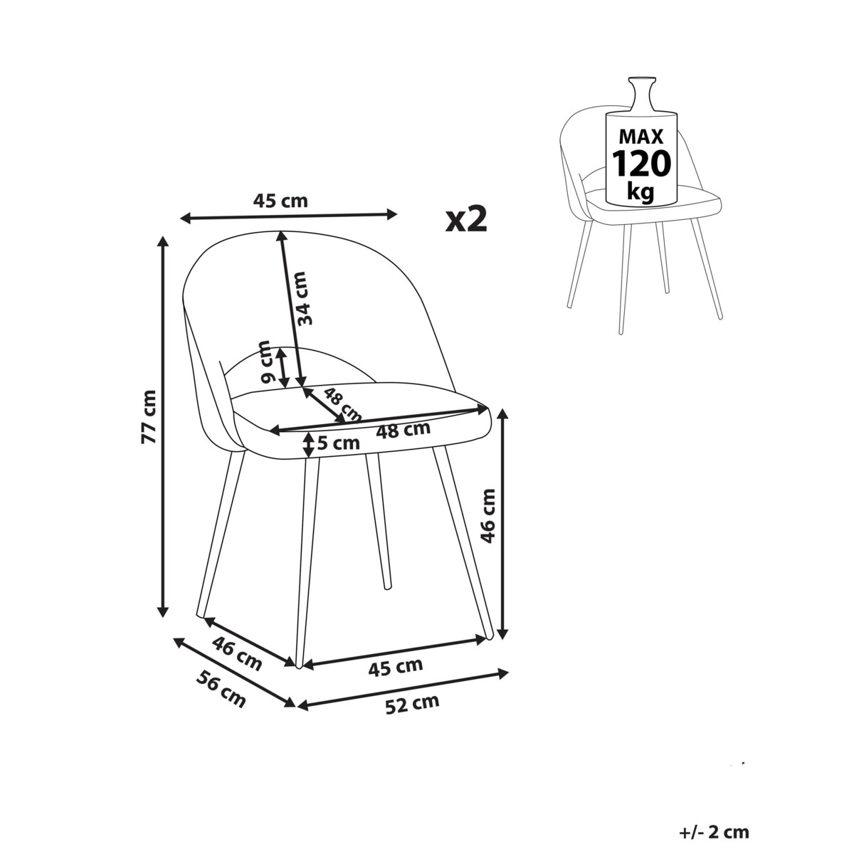 Zestaw 2 krzeseł do jadalni ONAGA Boucle Czarny