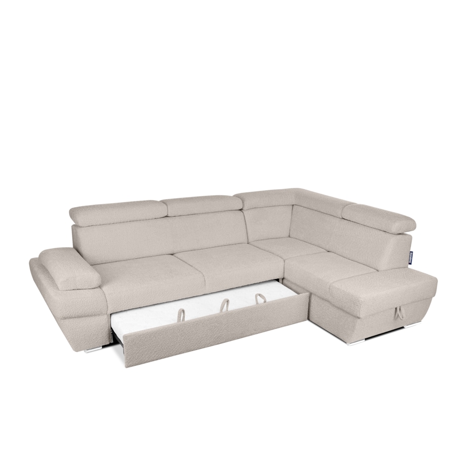 KONSIMO RATLO Narożnik rozkładany jagnięcy z pojemnikiem na pościel, jasny beż, prawy