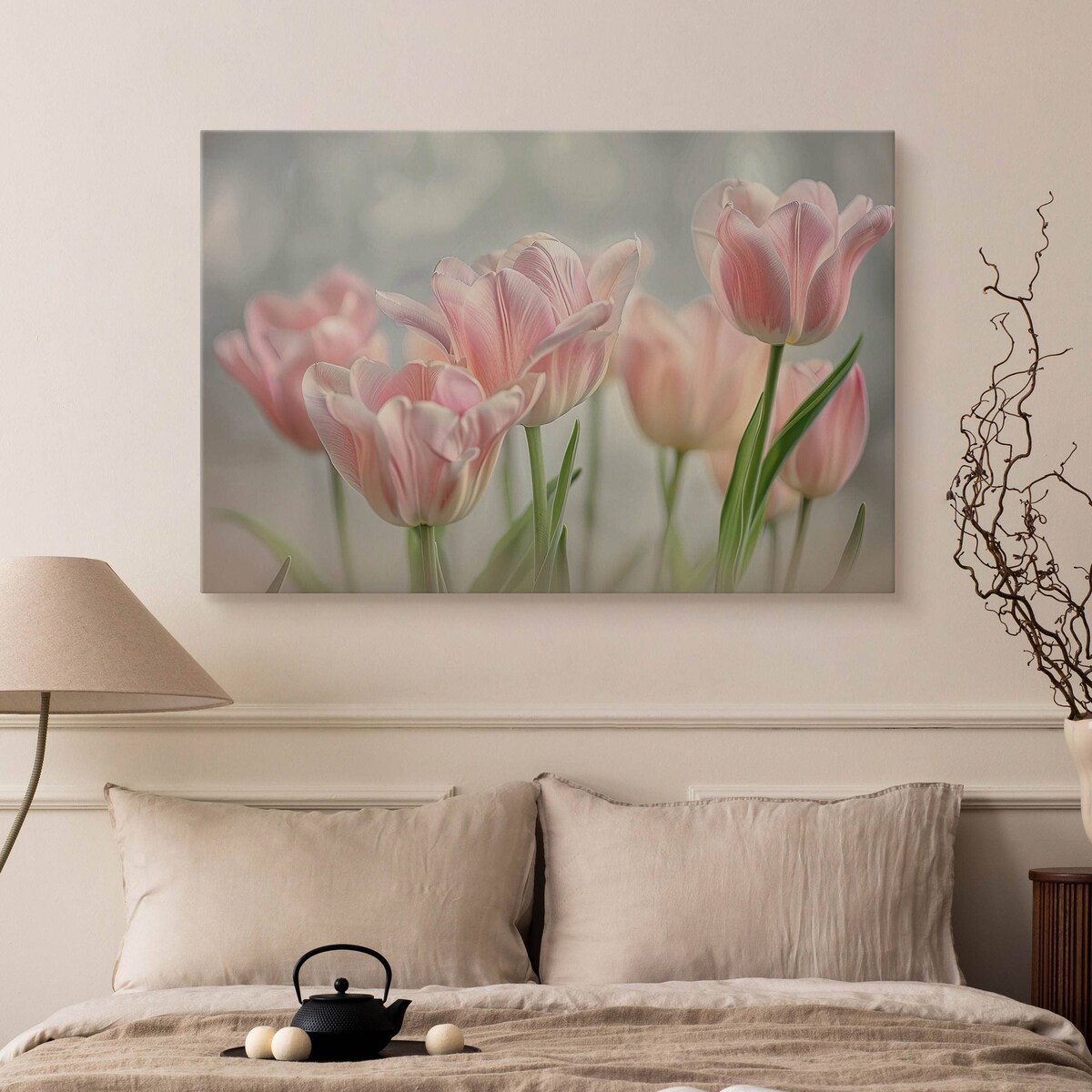 Obraz Canvas Różowe Tulipany Kwiaty Rośliny Natura Do Jadalni Salonu 70x50cm