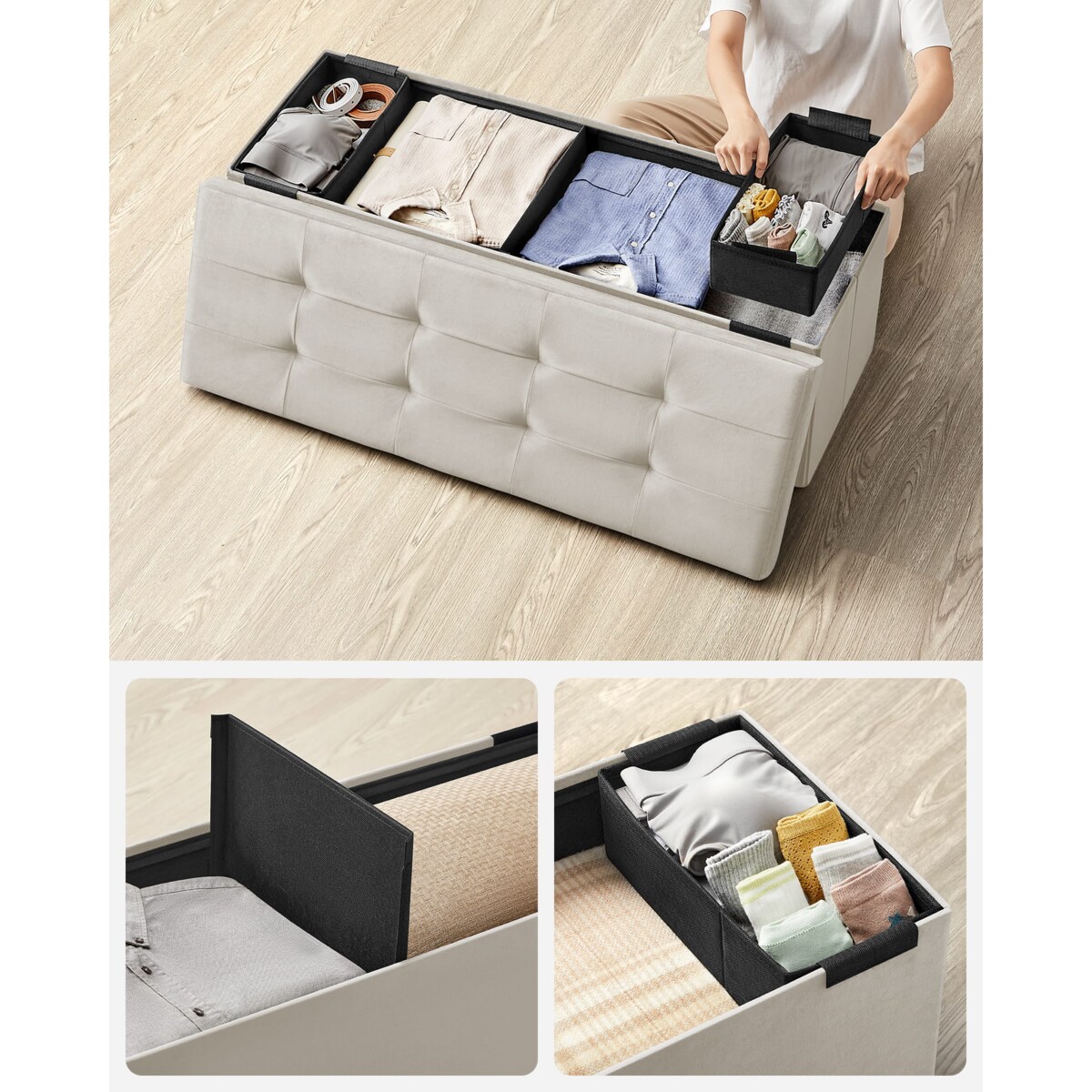 Pufa 110X38X38 Cm Kremowa Biel