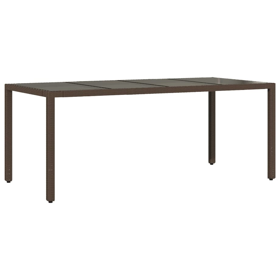 vidaXL Stół ogrodowy ze szklanym blatem, brąz, 190x90x75cm, polirattan