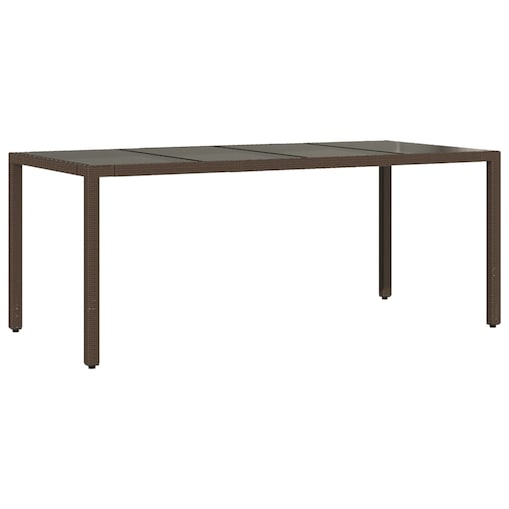 vidaXL Stół ogrodowy ze szklanym blatem, brąz, 190x90x75cm, polirattan