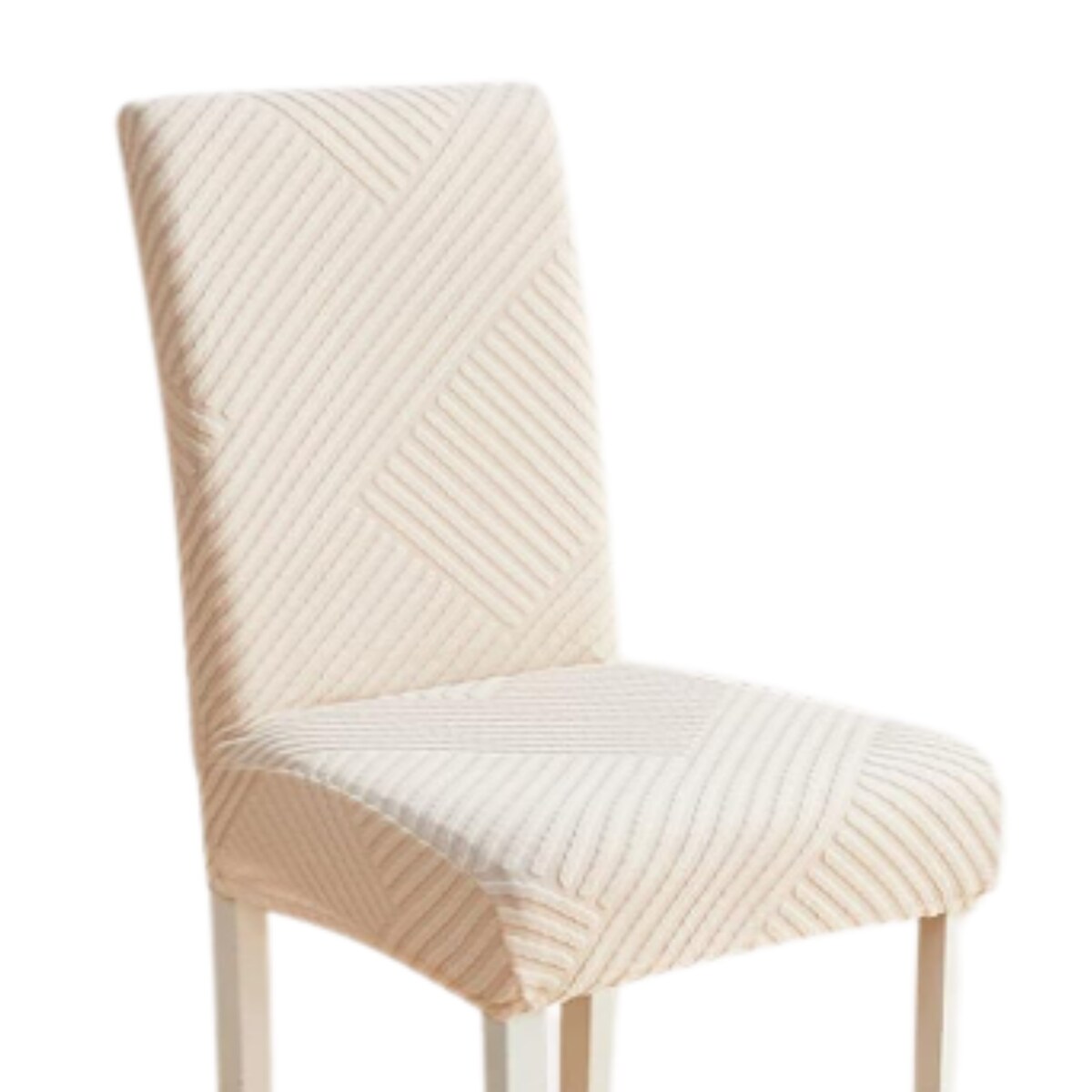POKROWIEC NA KRZESŁO ECRU ŻAKARD PRĄŻKI [10-Z2-EC]