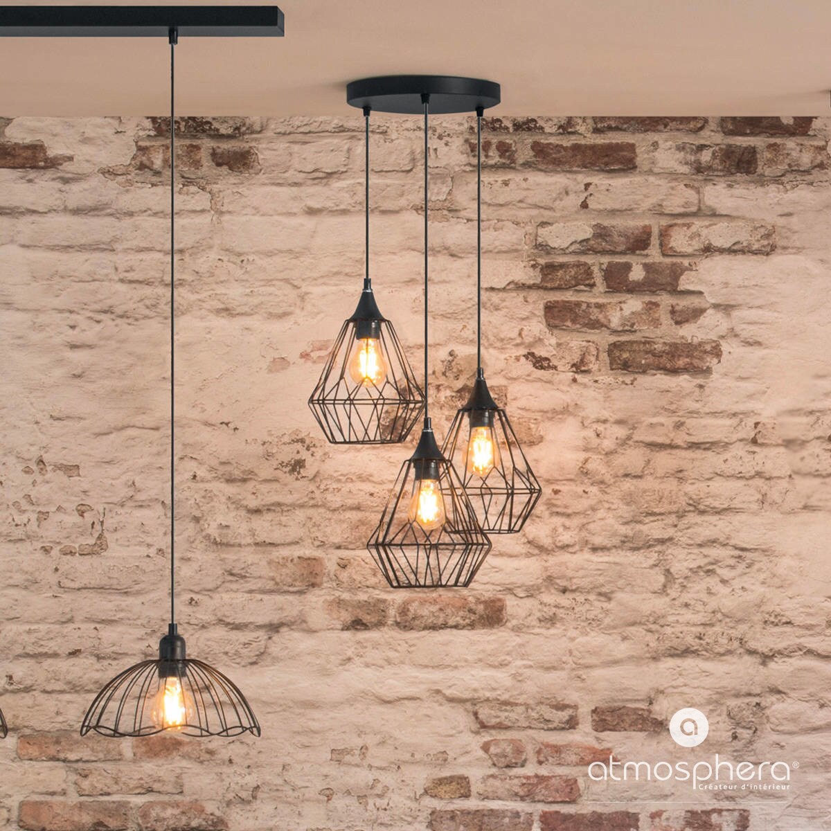 Lampa sufitowa, metalowa, LOFT, designerska, 3 sztuki w komplecie