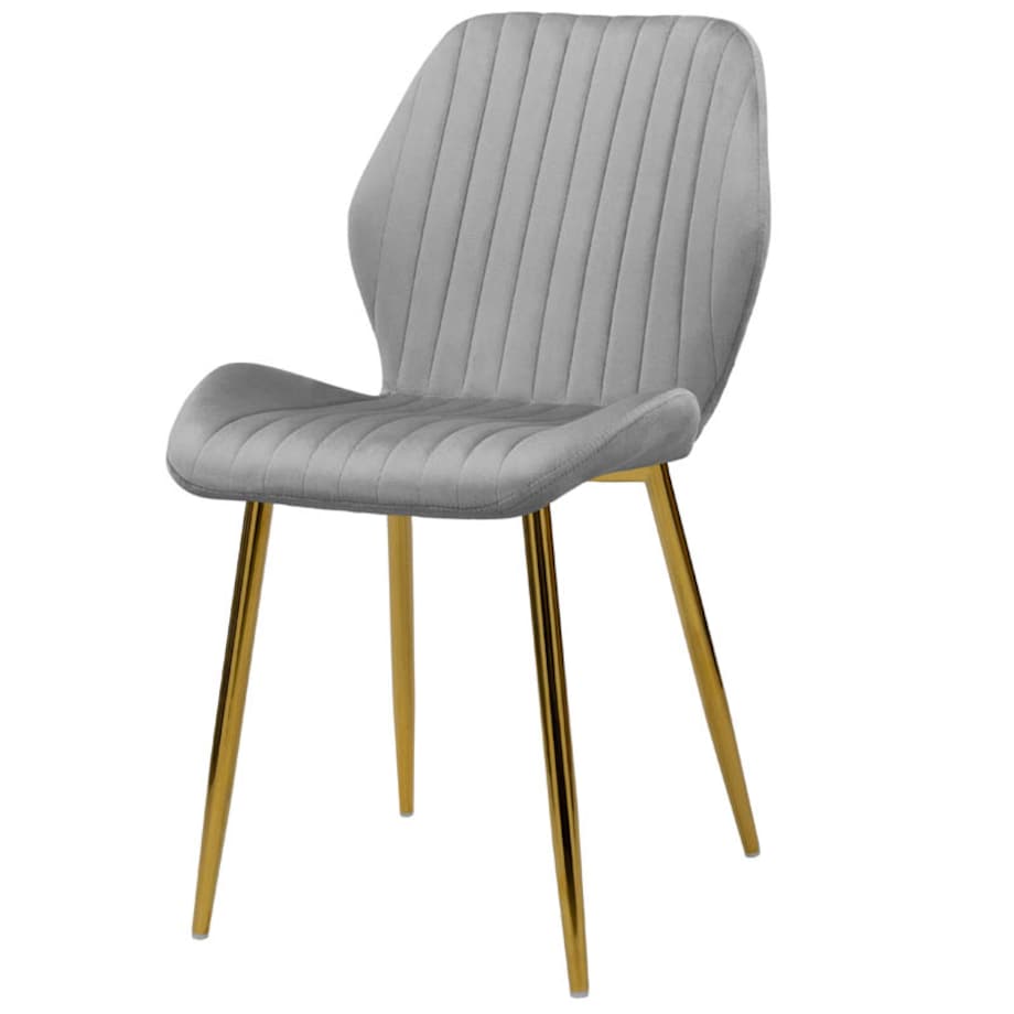 Krzesło tapicerowane welurowe szare do salonu jadalni złote nogi