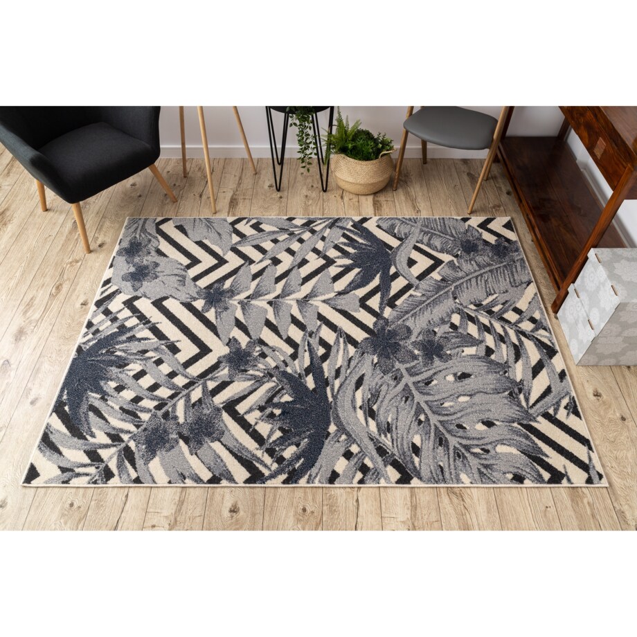 Dywan HEOS 78540 krem / niebieski LIŚCIE 120x170 cm