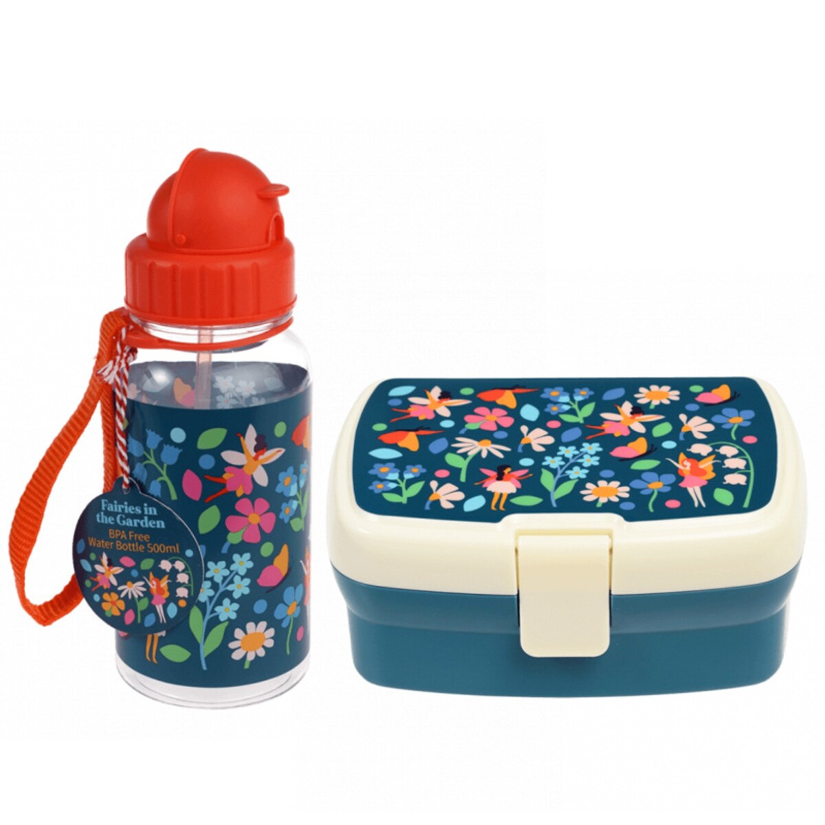 Zestaw do szkoły: bidon ze słomką 500 ml + Lunchbox z tacką Wróżki, Rex London