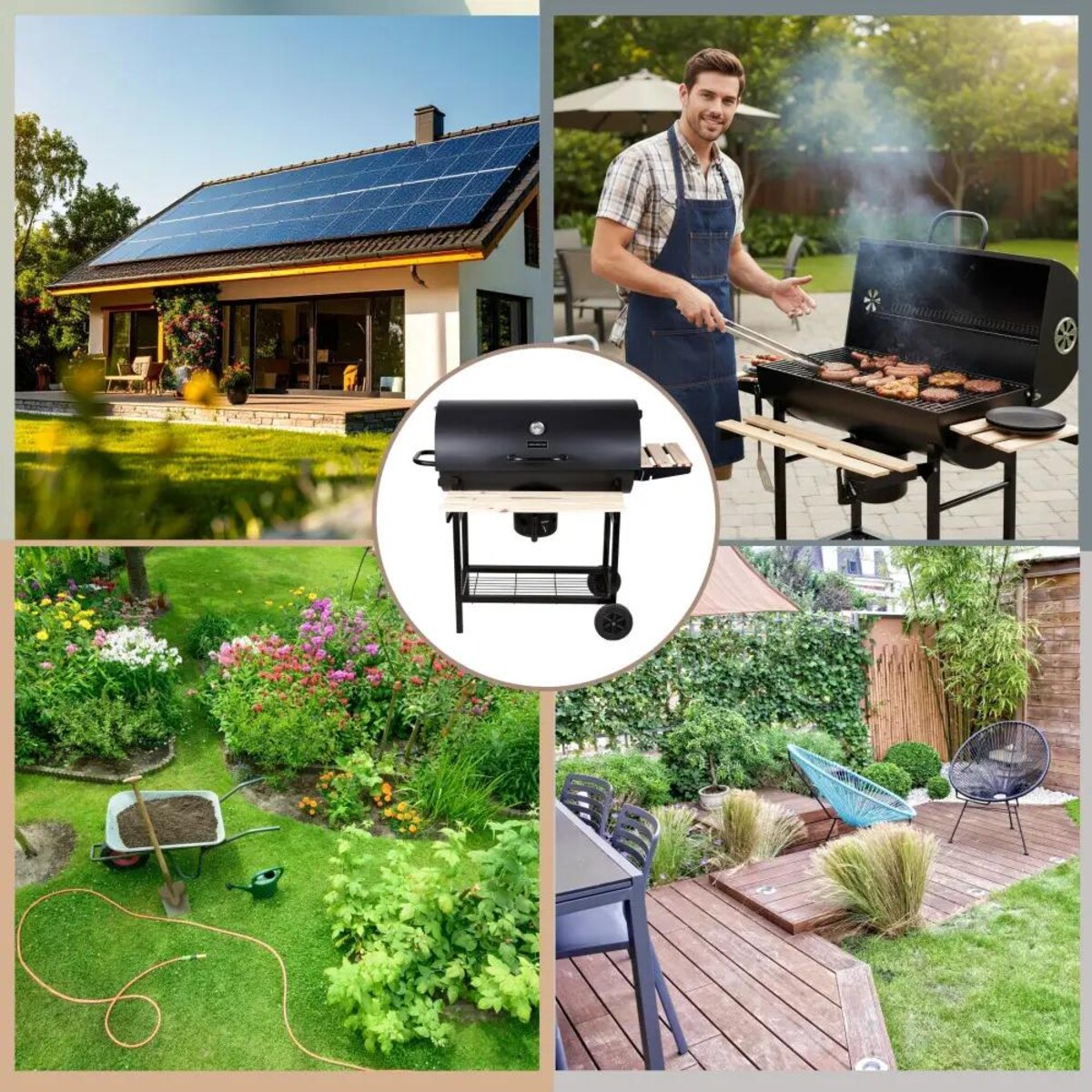 Duży grill ogrodowy węglowy pokrywa + półki + popielnik popielnica KLAUSBERG