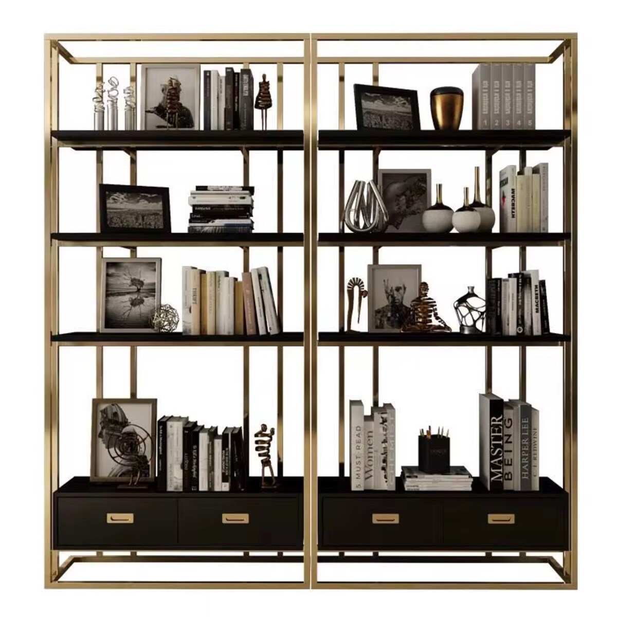 Nowoczesny regał czarny złoty ze stali nierdzewnej do gabinetu / do salonu /do sklepu / witryna Anew Black Premium 180x35x120