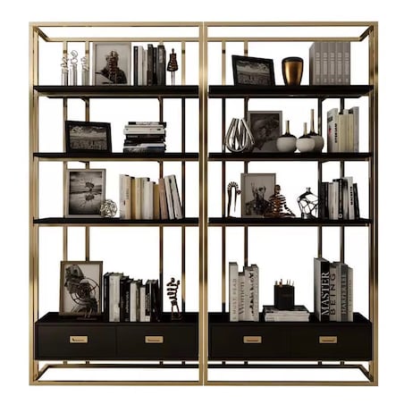 Nowoczesny regał czarny złoty ze stali nierdzewnej do gabinetu / do salonu /do sklepu / witryna Anew Black Premium 180x35x120