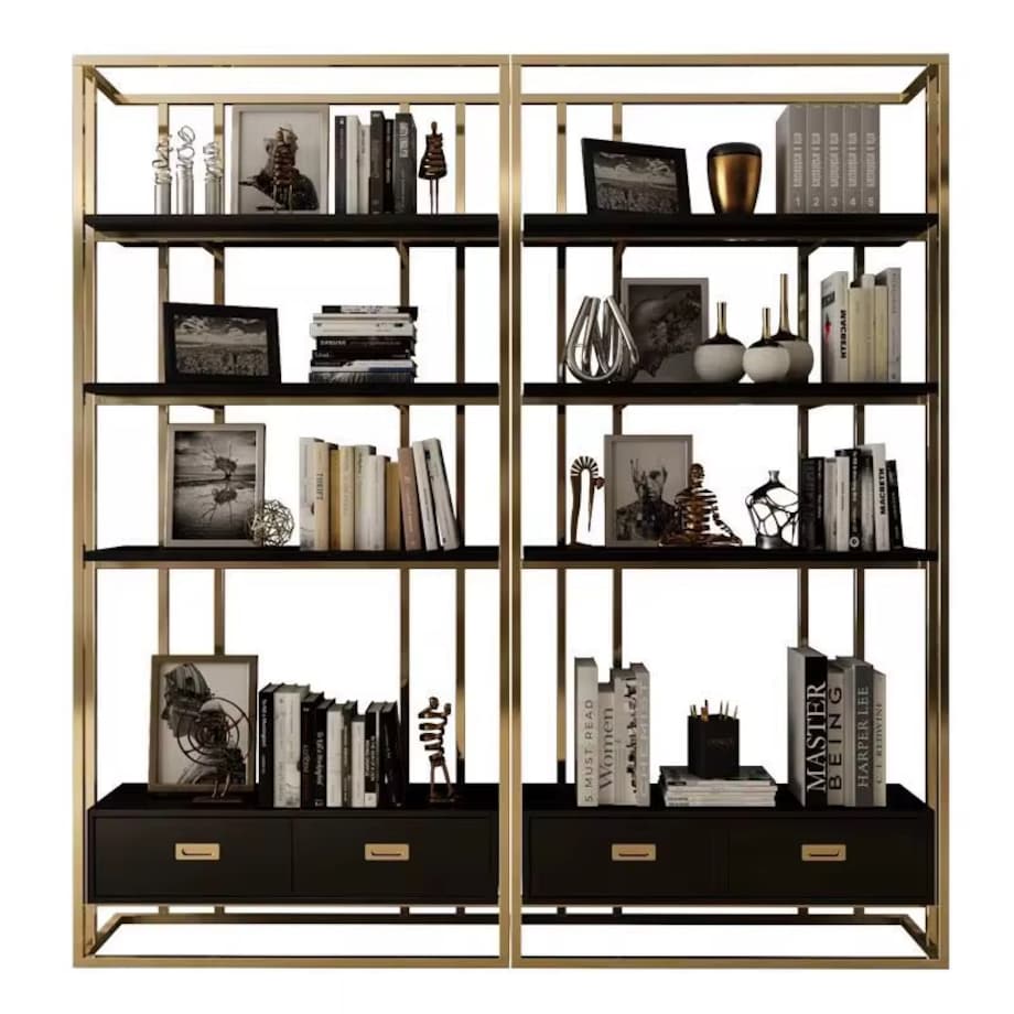 Nowoczesny regał czarny złoty ze stali nierdzewnej do gabinetu / do salonu /do sklepu / witryna Anew Black Premium 180x35x120