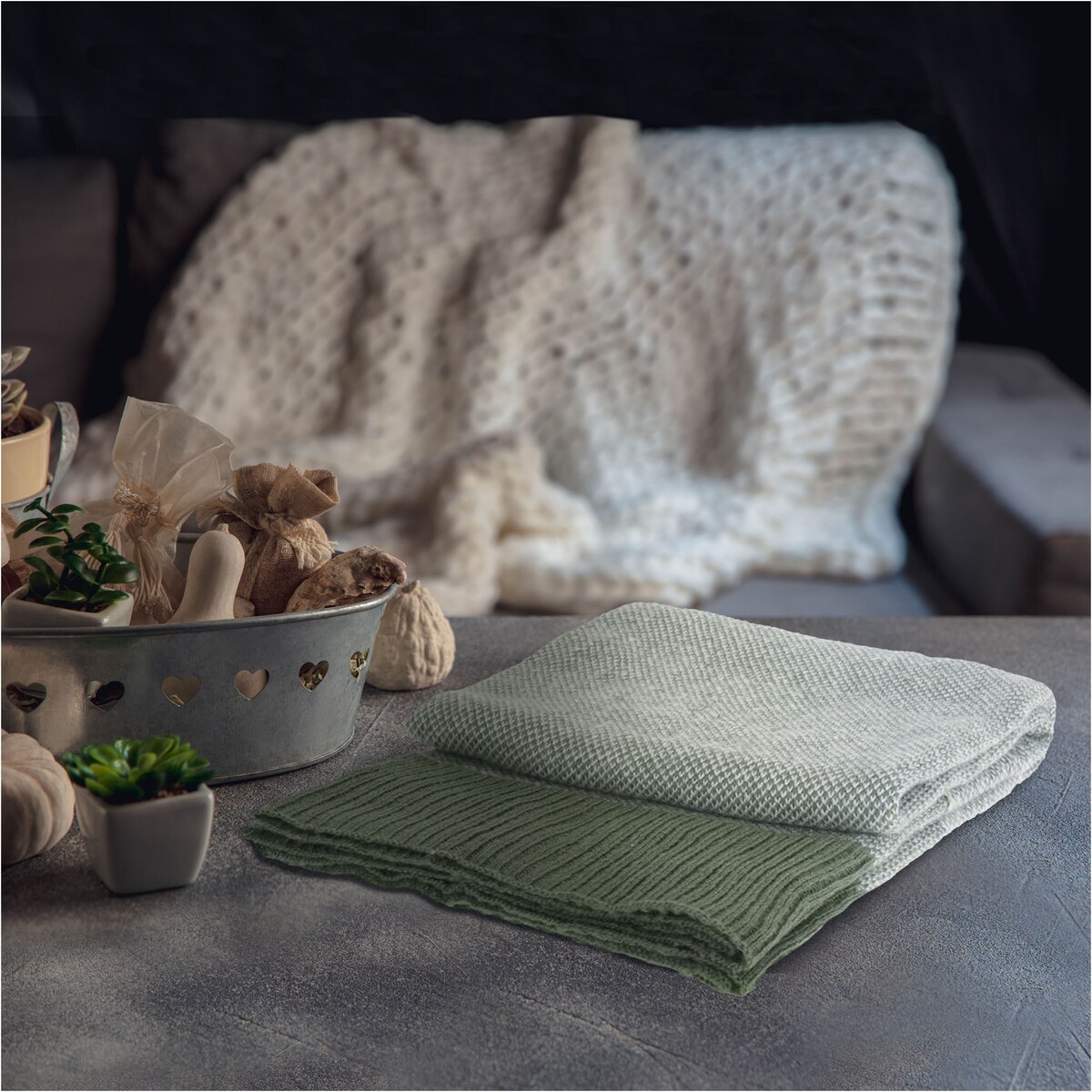 Koc Prezentowy Akrylowy Ciepły Zielony Narzuta 130x160cm