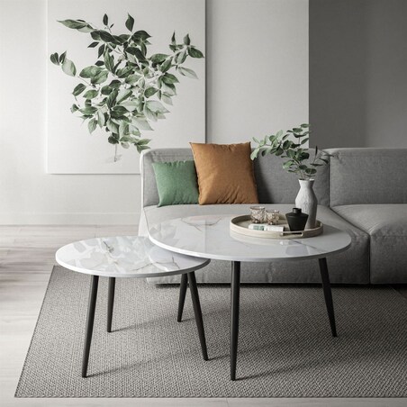 Stolik kawowy 2w1 CORTE czarny biały marmur połysk