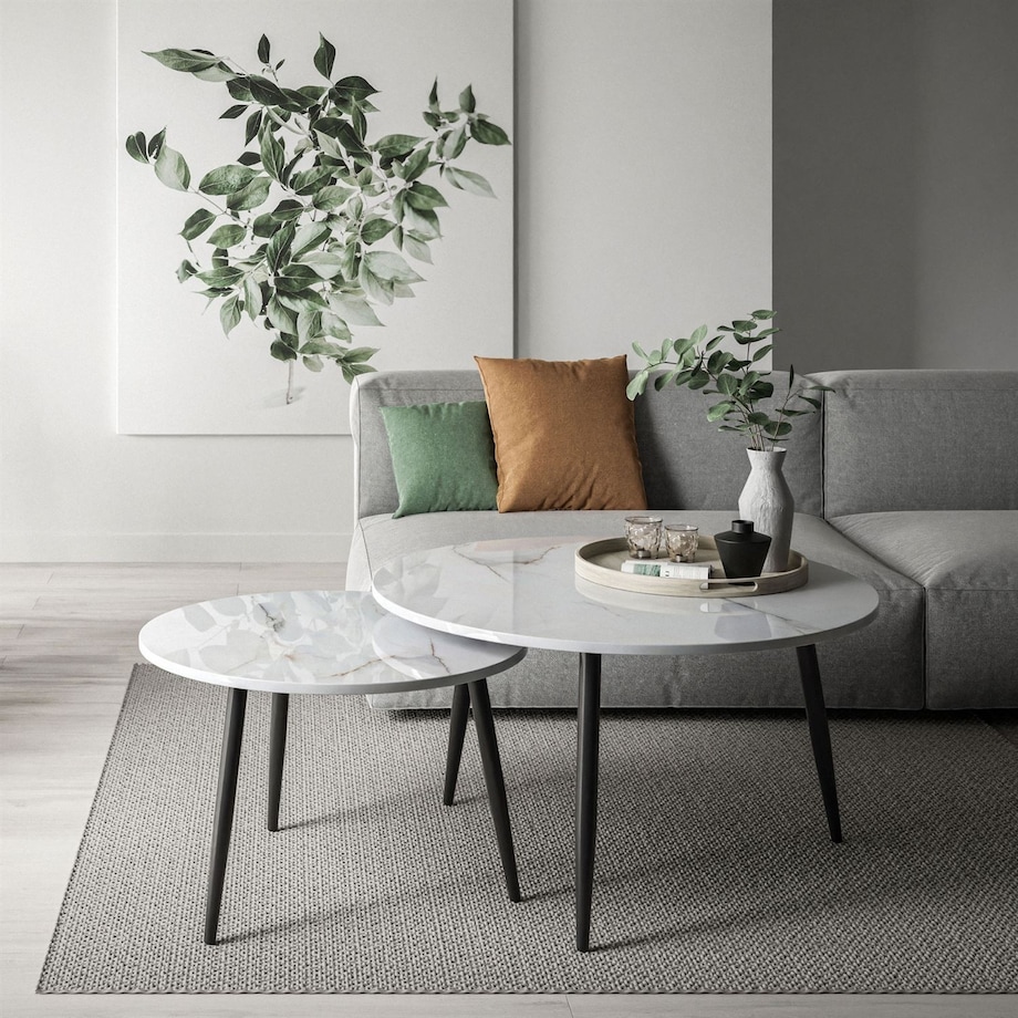 Stolik kawowy 2w1 CORTE czarny biały marmur połysk