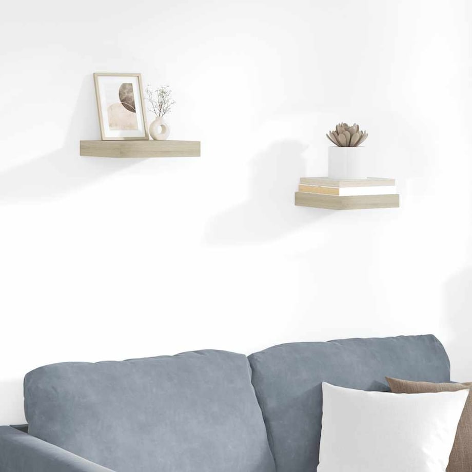 vidaXL Półki ścienne, 2 szt., kolor dębowy, 23 x 23,5 x 3,8 cm, MDF