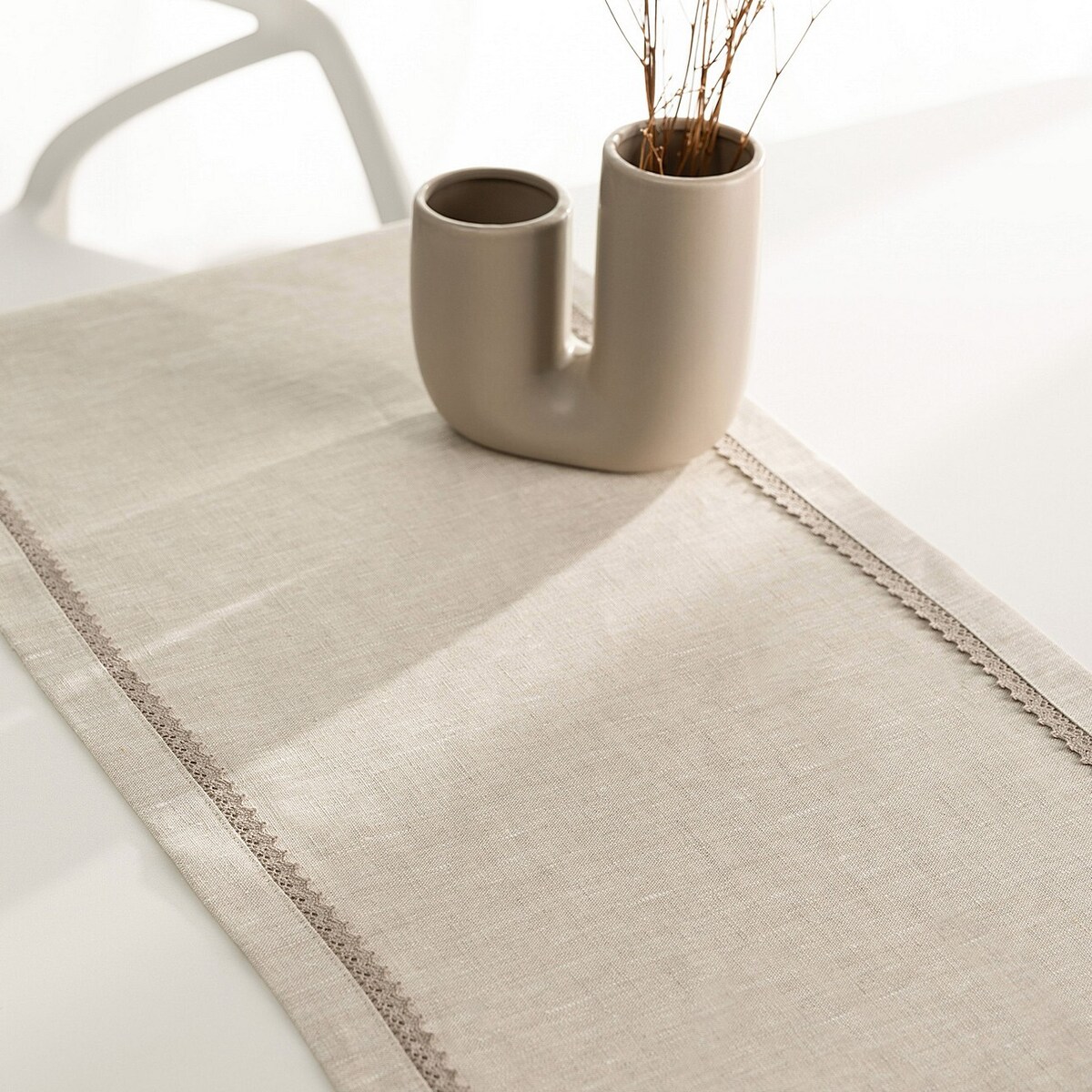 Bieżnik z koronką 40x160 cm 40x160 naturalny len