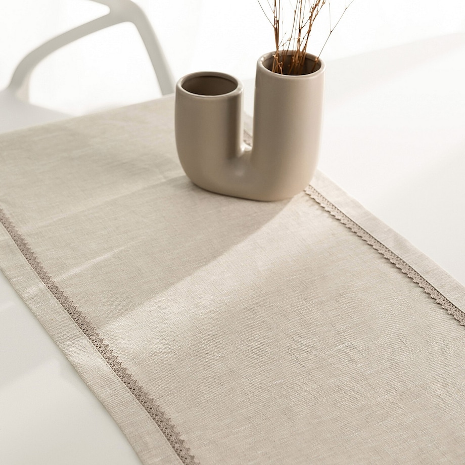 Bieżnik z koronką 40x160 cm 40x160 naturalny len