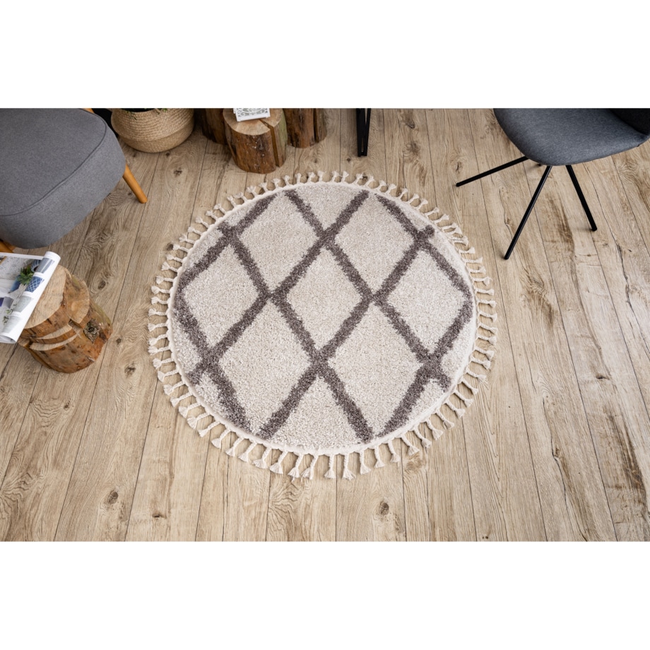 Dywan BERBER TROIK koło krem Frędzle koło 120 cm