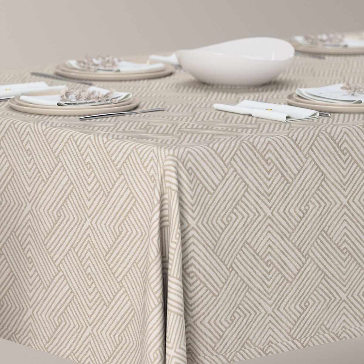 Obrus prostokątny 130 x 210 cm beżowo-kremowe geometryczne wzory