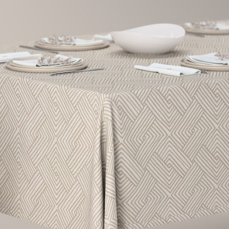 Obrus prostokątny 130 x 210 cm beżowo-kremowe geometryczne wzory