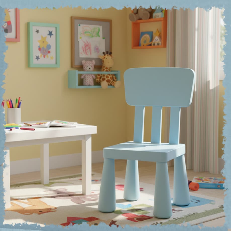 Krzesełko dla dzieci plastikowe z oparciem wygodne do pokoju niebieskie