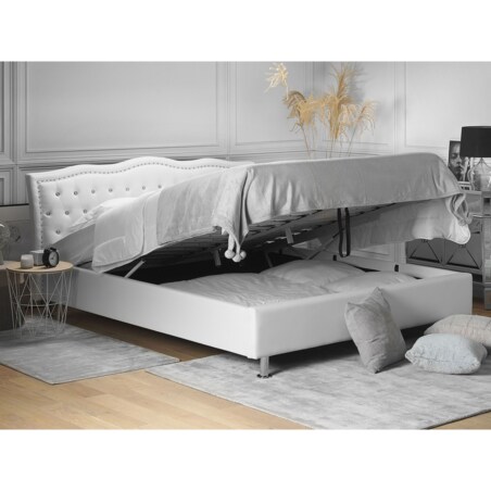 Łóżko z pojemnikiem ekoskóra 160 x 200 cm białe METZ