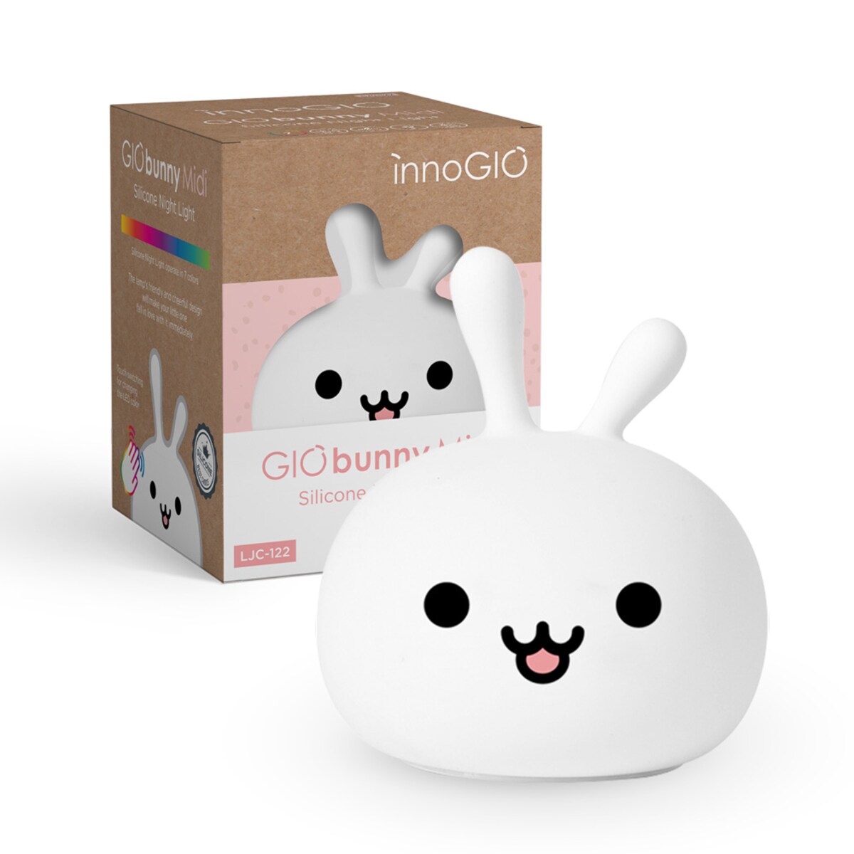 Innogio GIObunny silikonowa lampka nocna LED dla dzieci króliczek 7 kolorów ładowana