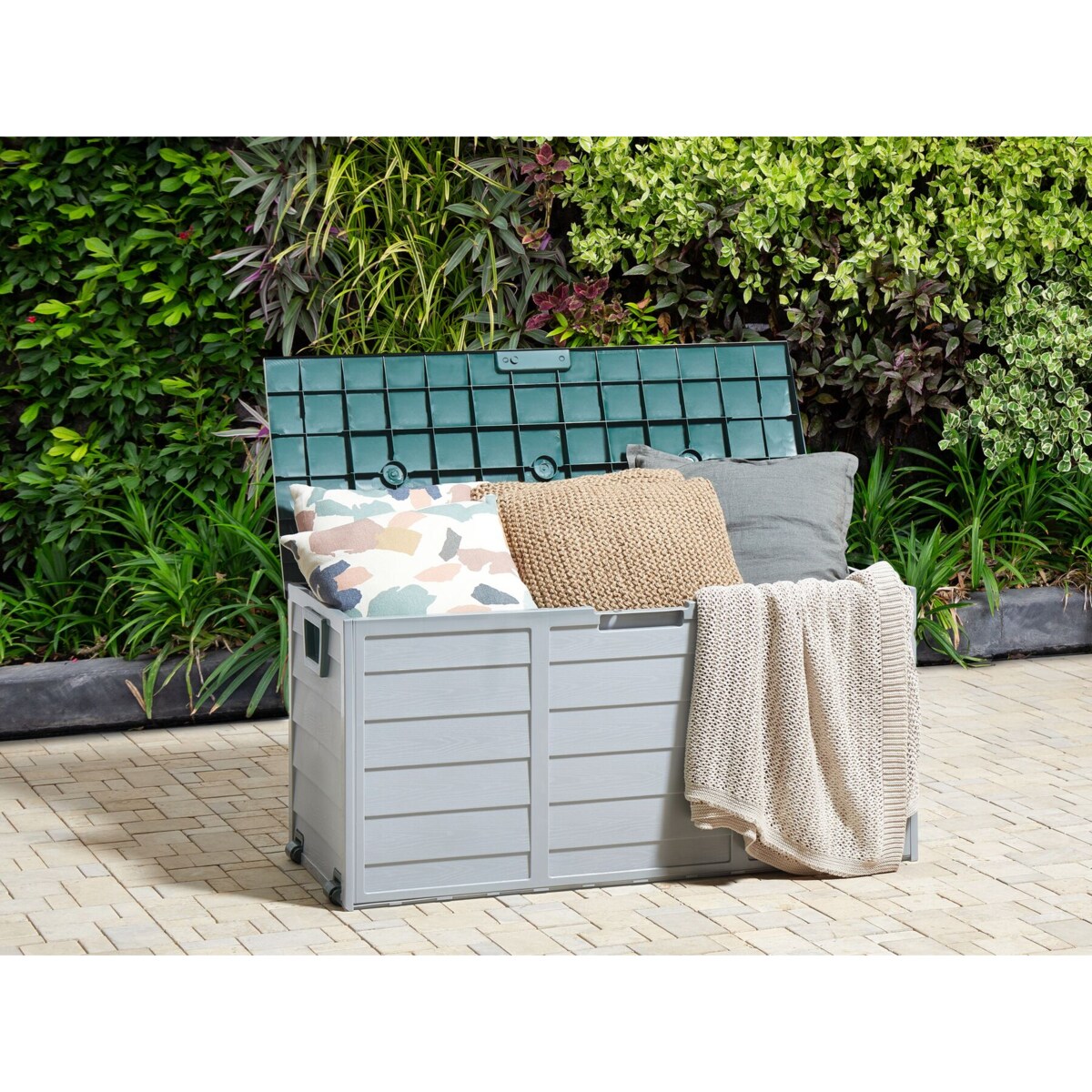 Skrzynia ogrodowa 112 x 50 cm szaro-zielona LOCARNO