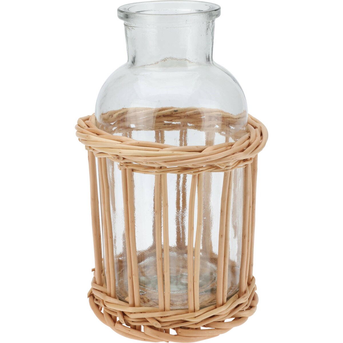 Butelka dekoracyjna w wiklinowym koszyku