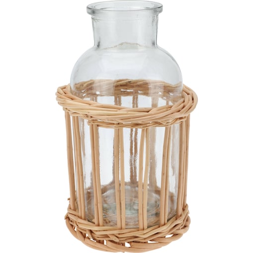 Butelka dekoracyjna w wiklinowym koszyku