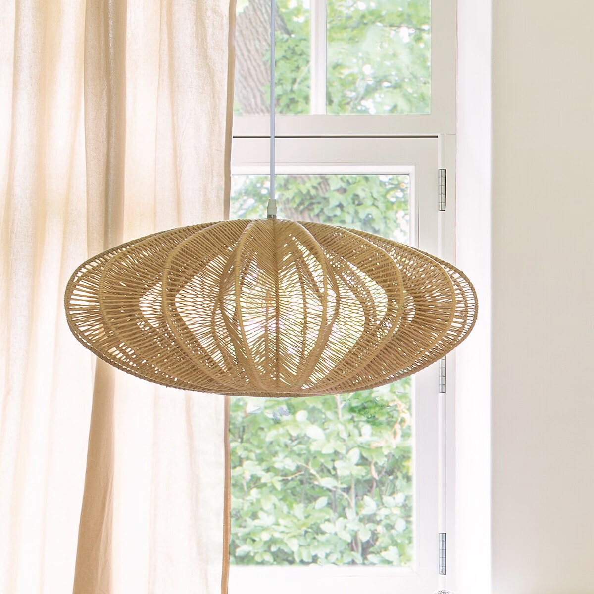 Lampa wisząca plecionka Tery, Ø 57 cm, kolor beżowy, metal