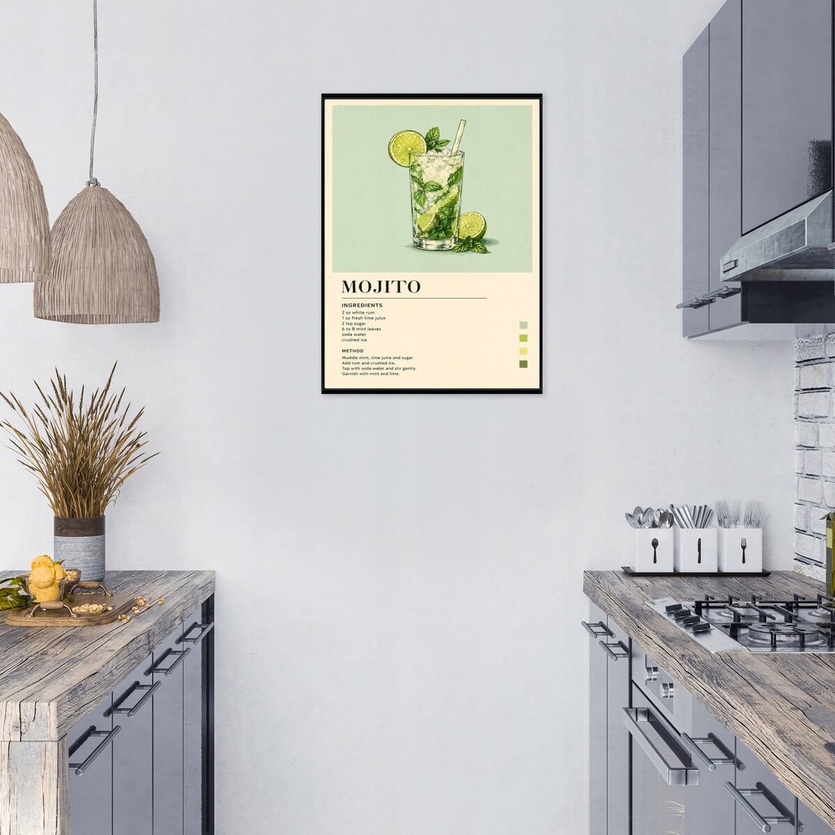 Obraz W Ramie Do Kuchni Kuchenny Na Płótnie Drink Vintage Zielony 40x60
