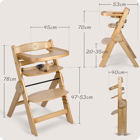 Drewniane krzesełko do karmienia Nukido składane regulowane pasy 702000