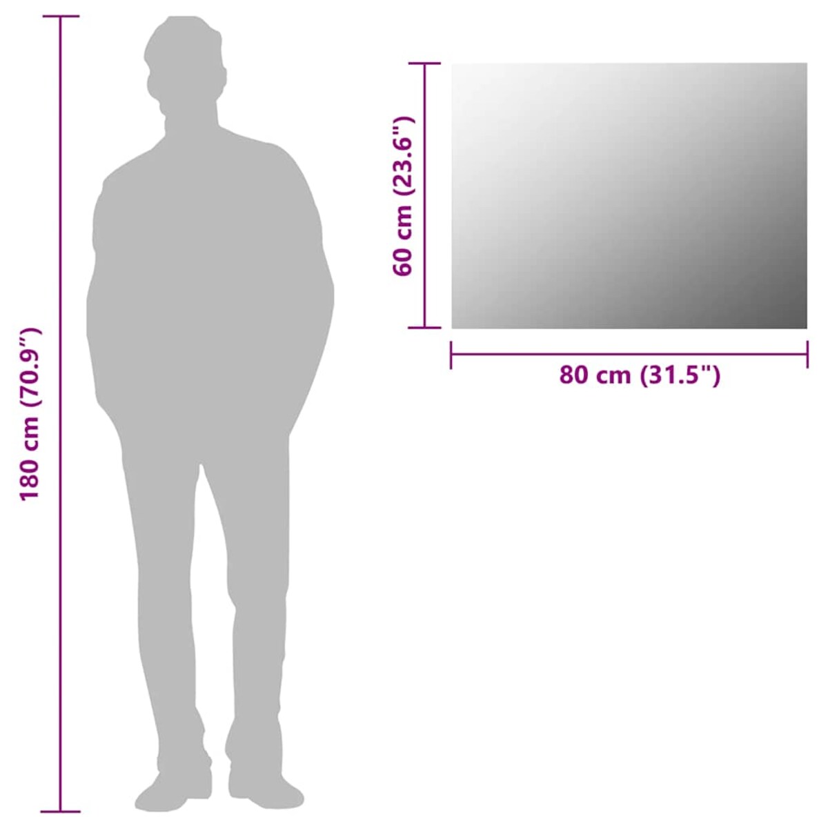 vidaXL Lustro ścienne bez ramy, 80x60 cm, szkło