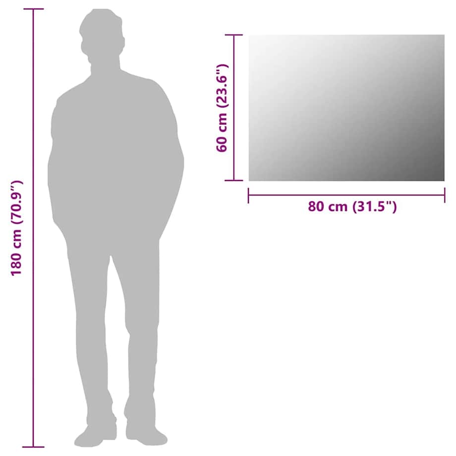 vidaXL Lustro ścienne bez ramy, 80x60 cm, szkło