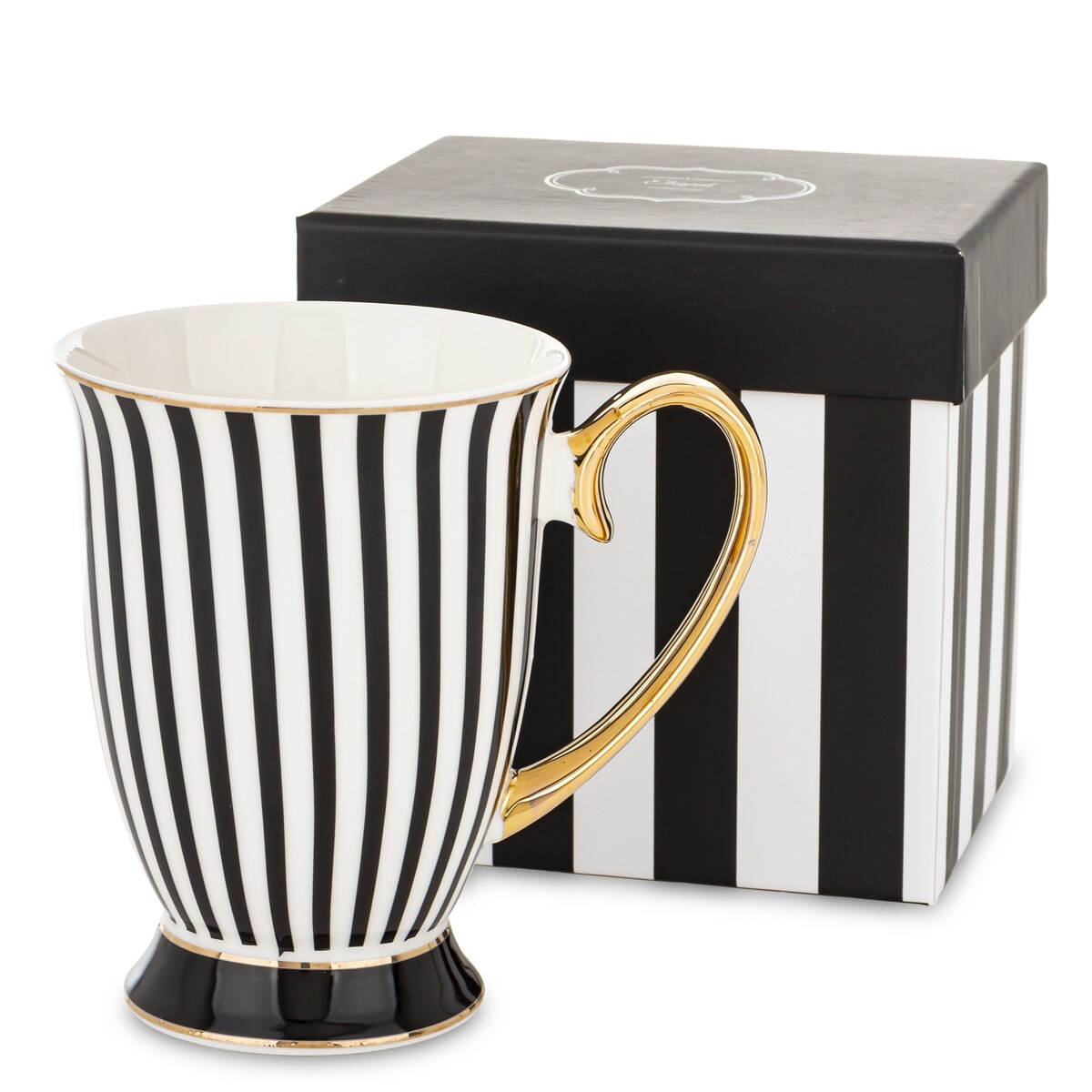 Kubek porcelanowy w paski w pudełku 300 ml TASSA - czarne