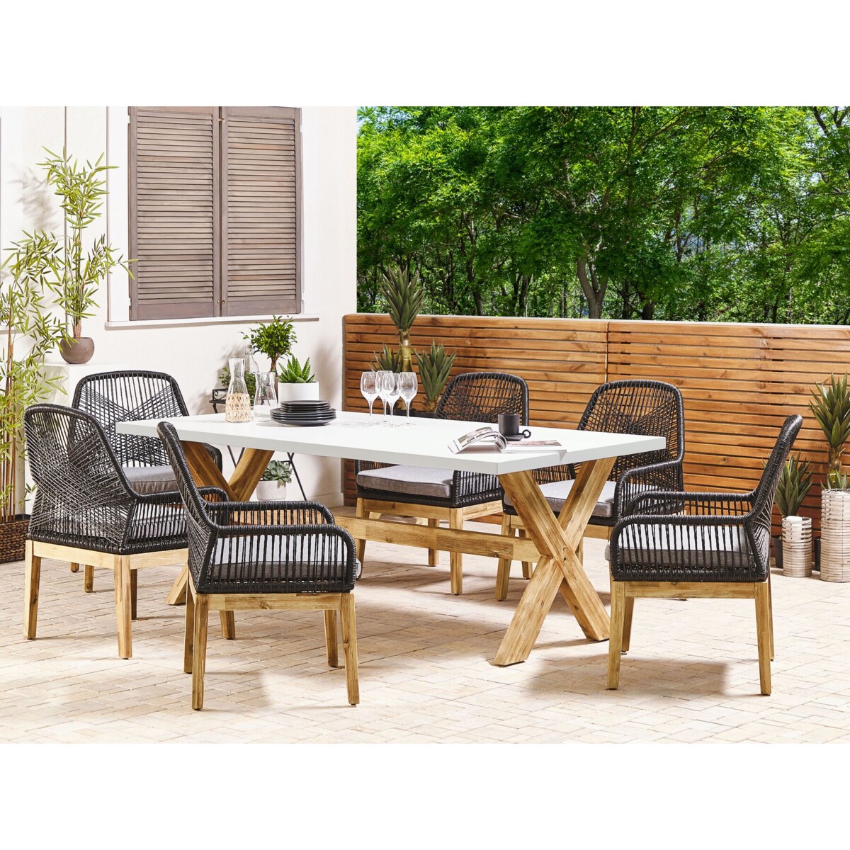 Zestaw ogrodowy dla 6 osób OLBIA z poduszkami Beton Czarny