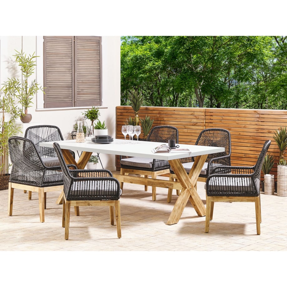 Zestaw ogrodowy dla 6 osób OLBIA z poduszkami Beton Czarny