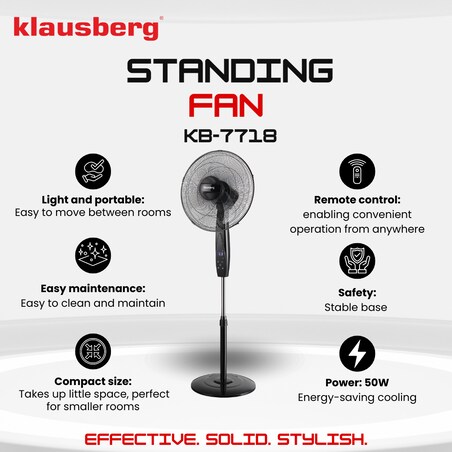 Wentylator podłogowy z pilotem i timerem 40cm 50W KLAUSBERG