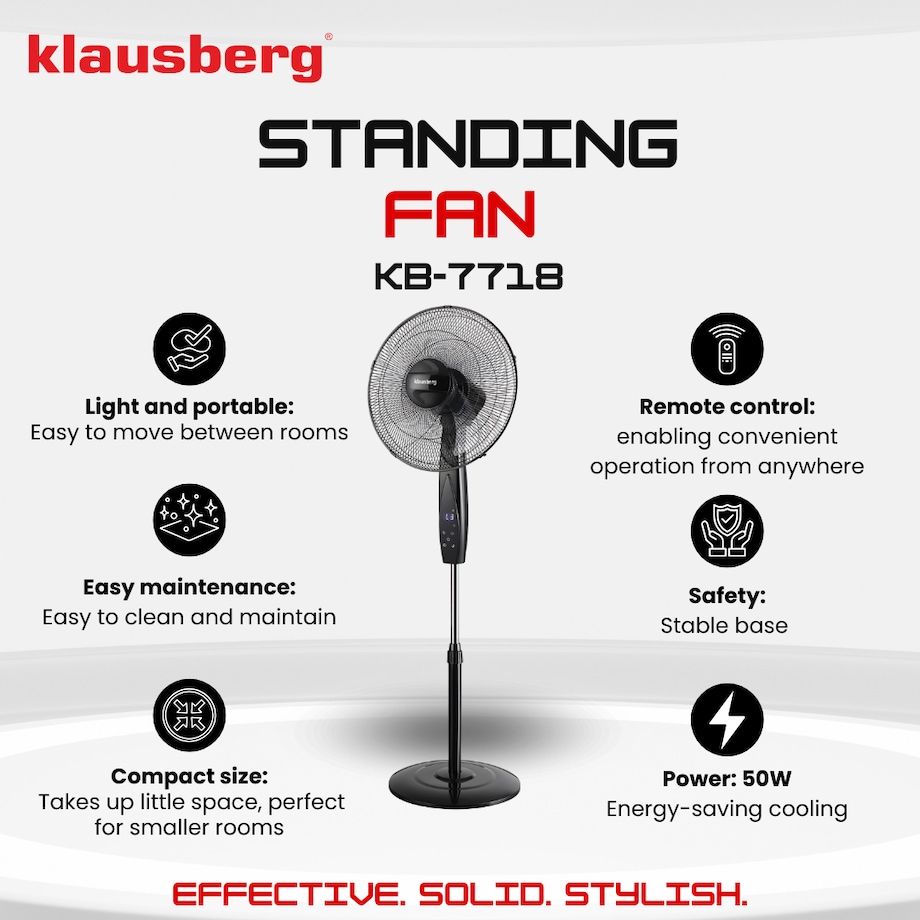 Wentylator podłogowy z pilotem i timerem 40cm 50W KLAUSBERG