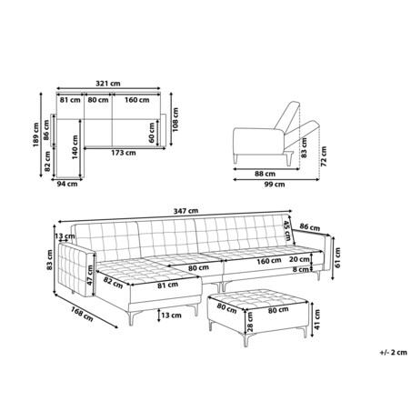 Narożnik rozkładany 5-osobowy z otomaną welurowy prawostronny czarny ABERDEEN