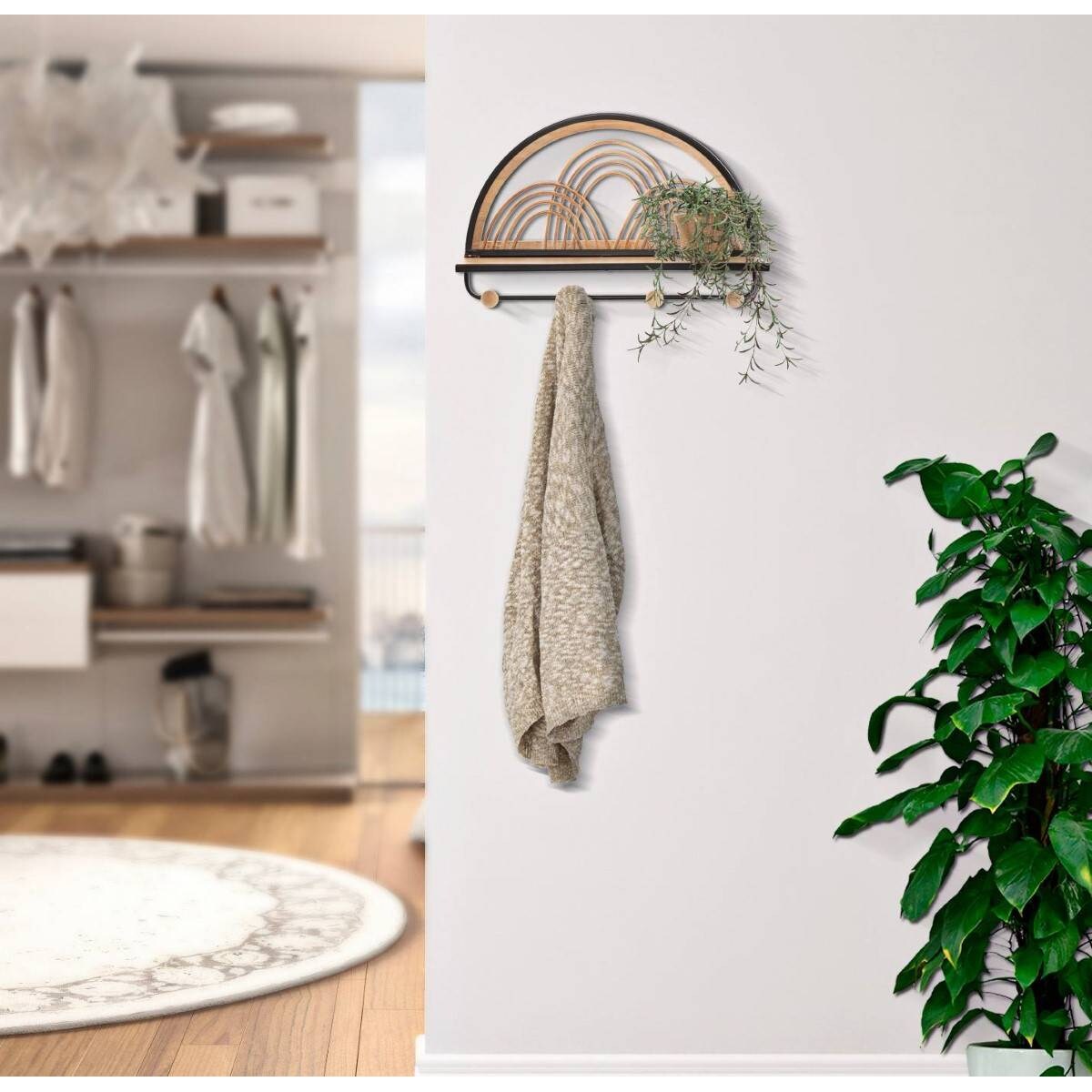 Rattanowa półka ścienna z haczykami