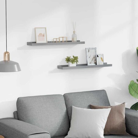 vidaXL Półki ścienne na zdjęcia, 2 szt., szare, 60x9x3 cm, MDF